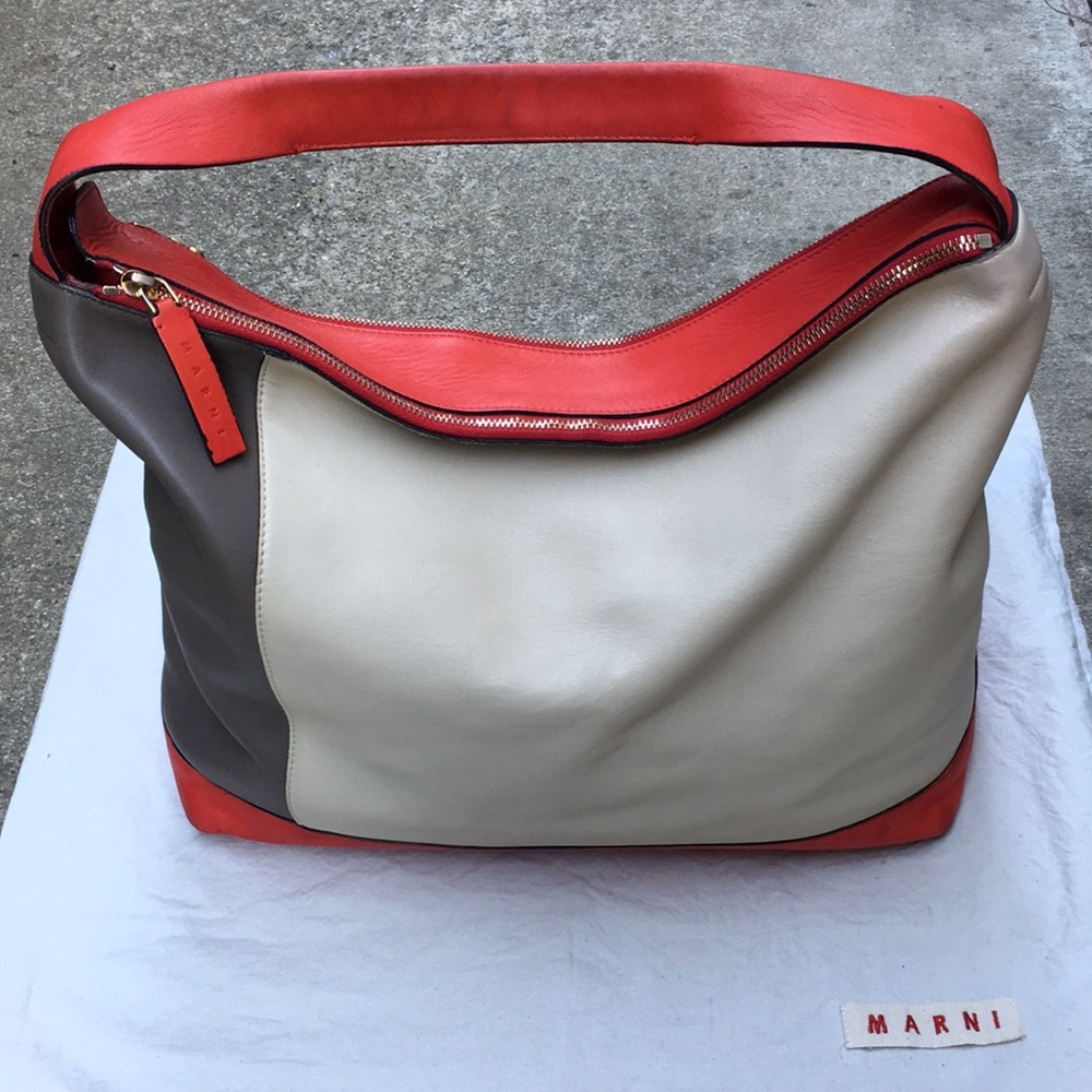 MARNI Pod Colourblock Leather Hobo Bag Tri Colored